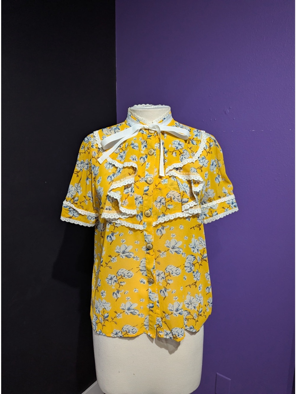 Sister Jane Yellow Floral Ruffle Bow Blouse